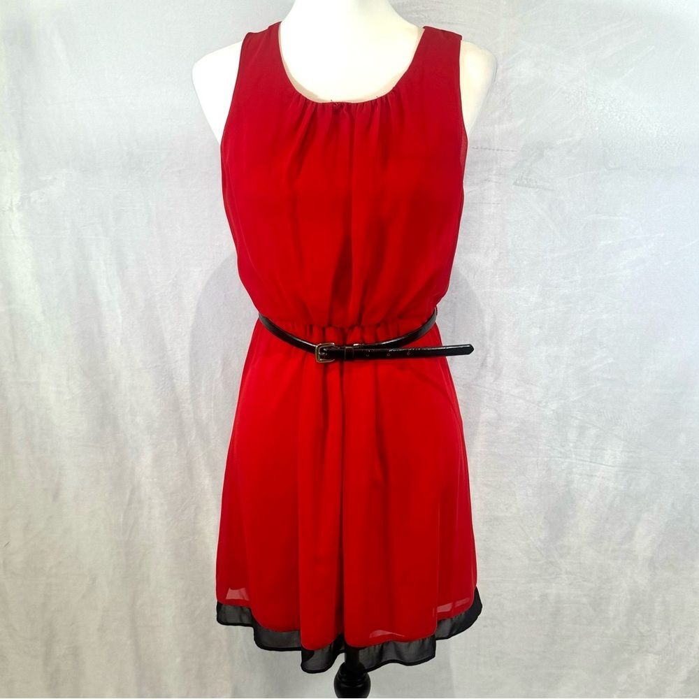 Red and black belted color block dress size small